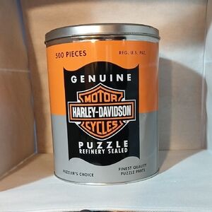 Vintage NWT Harley-Davidson Orange and Gray Puzzle Tin